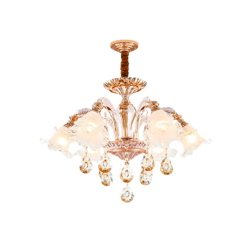 Floral Ceiling Chandelier - Traditional Gold Crystal Pendant Lamp (3/6 Heads) For Bedroom