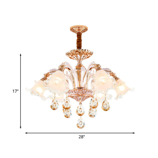 Floral Ceiling Chandelier - Traditional Gold Crystal Pendant Lamp (3/6 Heads) For Bedroom