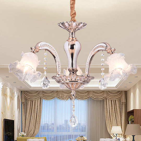 Floral Ceiling Chandelier - Traditional Gold Crystal Pendant Lamp (3/6 Heads) For Bedroom