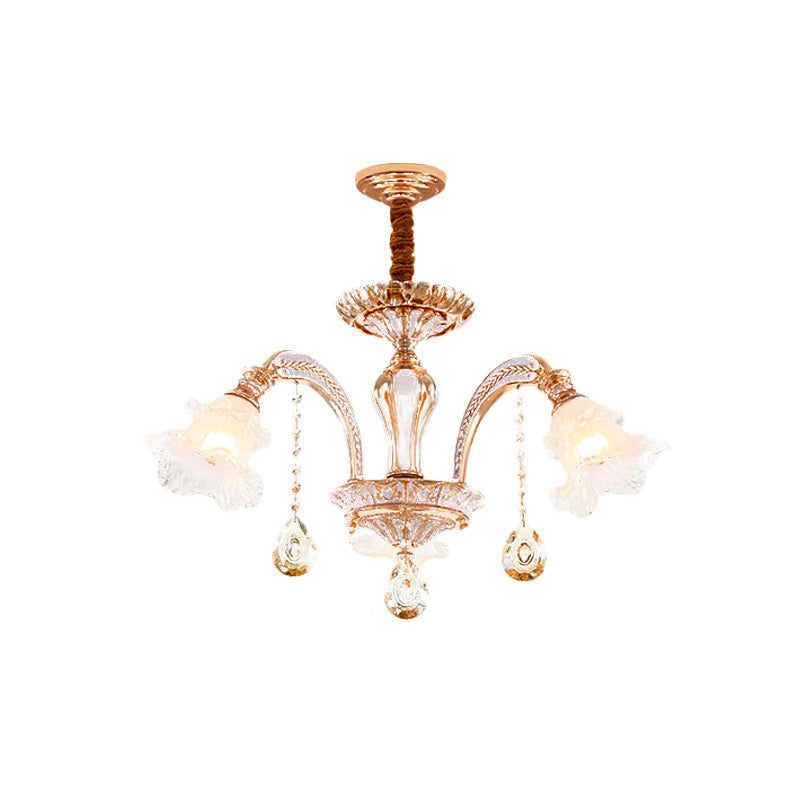 Floral Ceiling Chandelier - Traditional Gold Crystal Pendant Lamp (3/6 Heads) For Bedroom