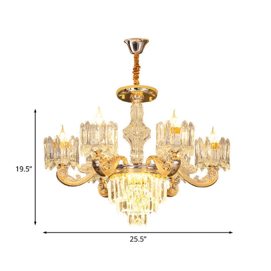 Modernist Crystal Block Round Chandelier - 6/8 Lights Gold Ceiling Pendant Lamp, Ideal for Living Room