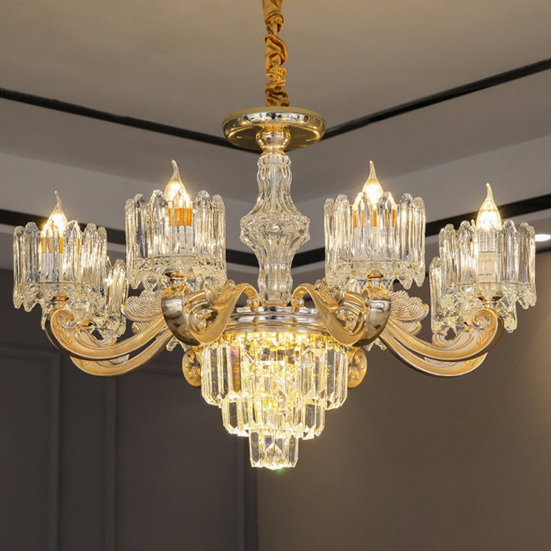 Modernist Crystal Block Round Chandelier - 6/8 Lights Gold Ceiling Pendant Lamp, Ideal for Living Room