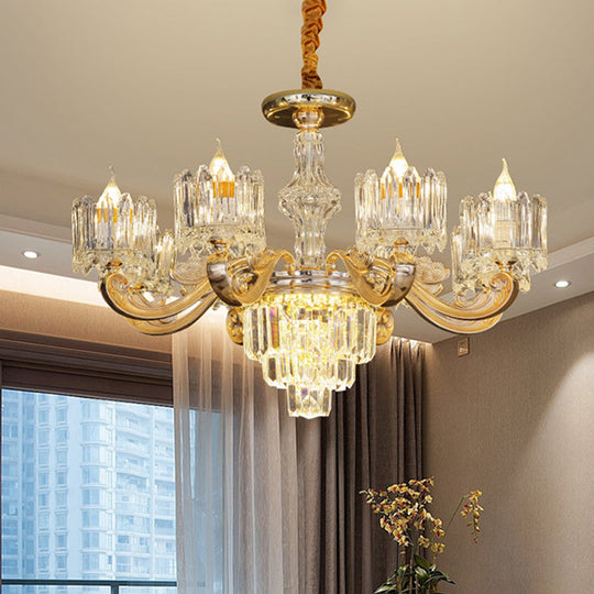 Modernist Crystal Block Round Chandelier - 6/8 Lights Gold Ceiling Pendant Lamp, Ideal for Living Room