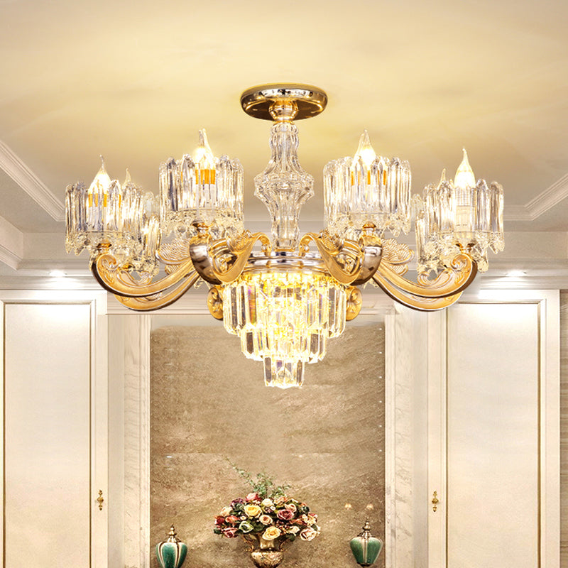 Modernist Crystal Block Round Chandelier - 6/8 Lights Gold Ceiling Pendant Lamp, Ideal for Living Room