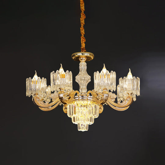 Modernist Crystal Block Round Chandelier - 6/8 Lights Gold Ceiling Pendant Lamp, Ideal for Living Room