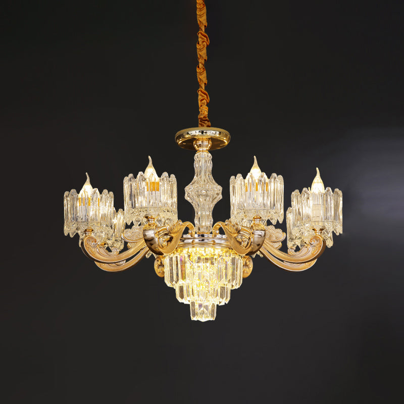 Modernist Gold Crystal Block Chandelier - Round Hanging Pendant Lamp (6/8 Lights) For Living Room