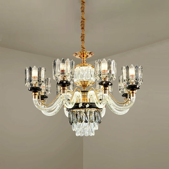 Traditional Crystal Rectangle Pendant Chandelier - Gold Circle Design With 6/8 Bulbs Ideal For