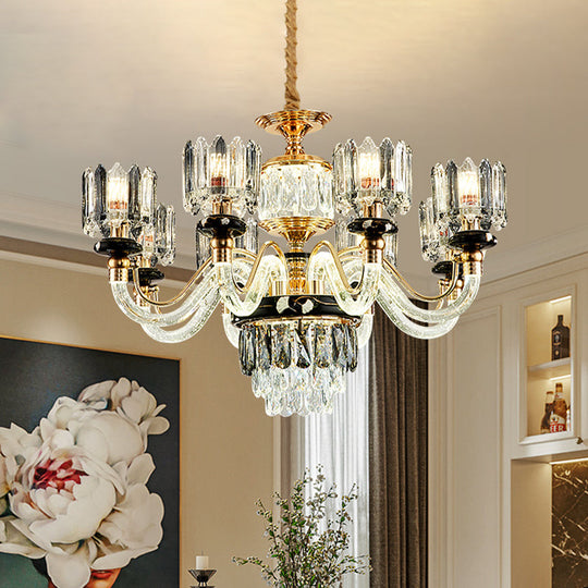 Traditional Crystal Rectangle Pendant Chandelier - Gold Circle Design With 6/8 Bulbs Ideal For