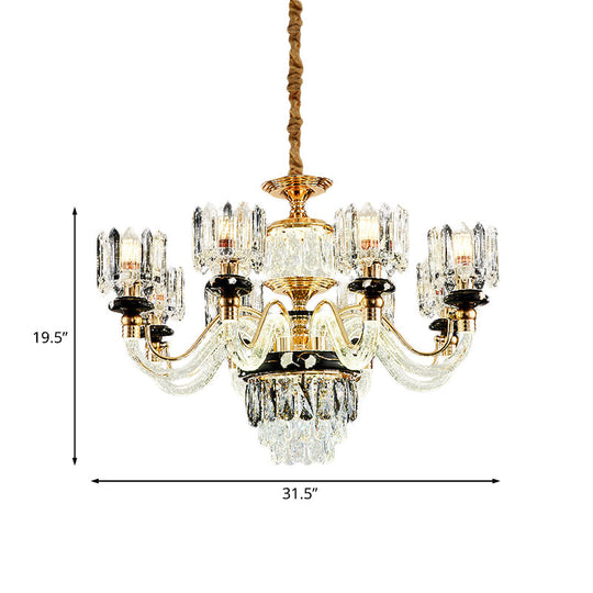 Traditional Crystal Rectangle Pendant Chandelier - Gold Circle Design With 6/8 Bulbs Ideal For