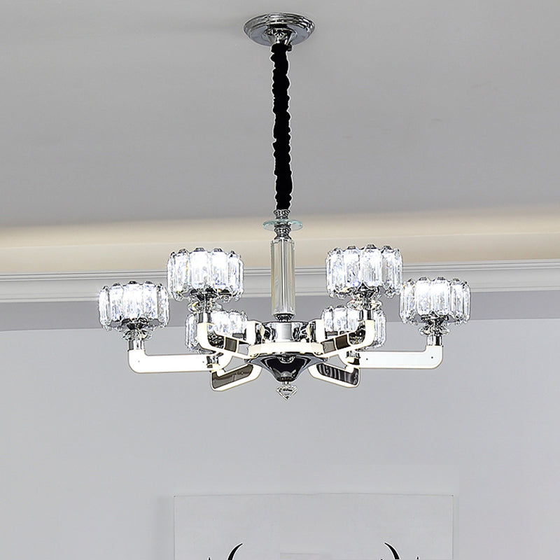 Traditional Crystal Chandelier With Chrome Finish - 3/6 Heads Block Drum Design Ceiling Suspension