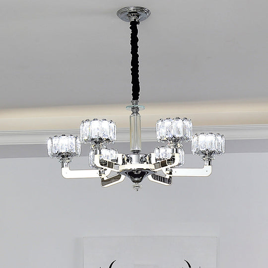 Traditional Crystal Chandelier With Chrome Finish - 3/6 Heads Block Drum Design Ceiling Suspension