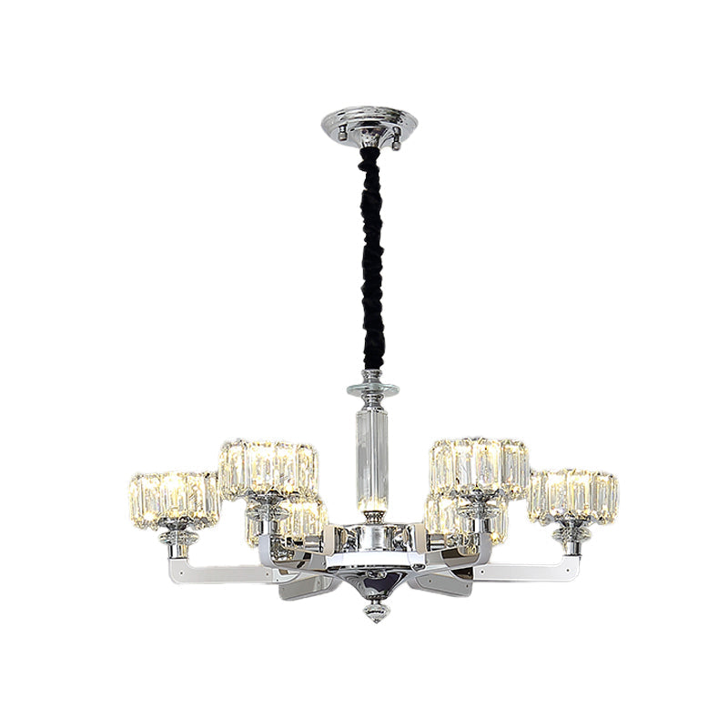 Traditional Crystal Chandelier With Chrome Finish - 3/6 Heads Block Drum Design Ceiling Suspension