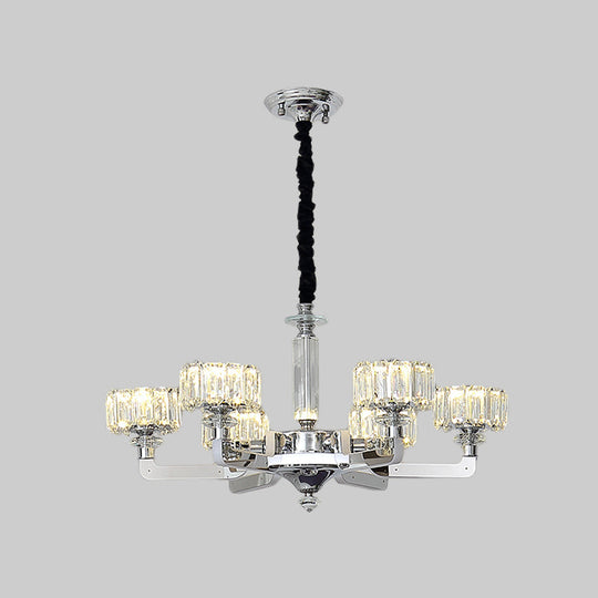 Traditional Crystal Chandelier With Chrome Finish - 3/6 Heads Block Drum Design Ceiling Suspension