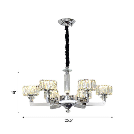 Traditional Crystal Chandelier With Chrome Finish - 3/6 Heads Block Drum Design Ceiling Suspension