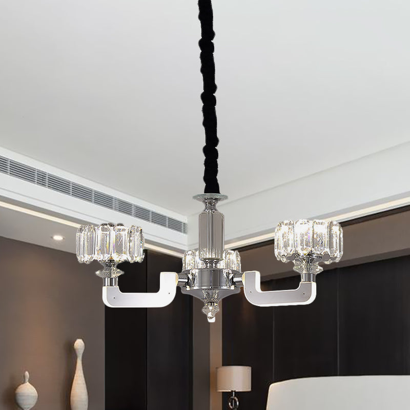 Traditional Crystal Chandelier With Chrome Finish - 3/6 Heads Block Drum Design Ceiling Suspension