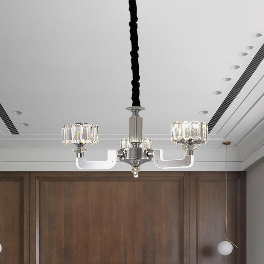 Traditional Crystal Chandelier With Chrome Finish - 3/6 Heads Block Drum Design Ceiling Suspension