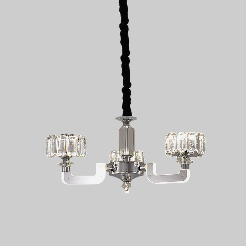 Traditional Crystal Chandelier With Chrome Finish - 3/6 Heads Block Drum Design Ceiling Suspension