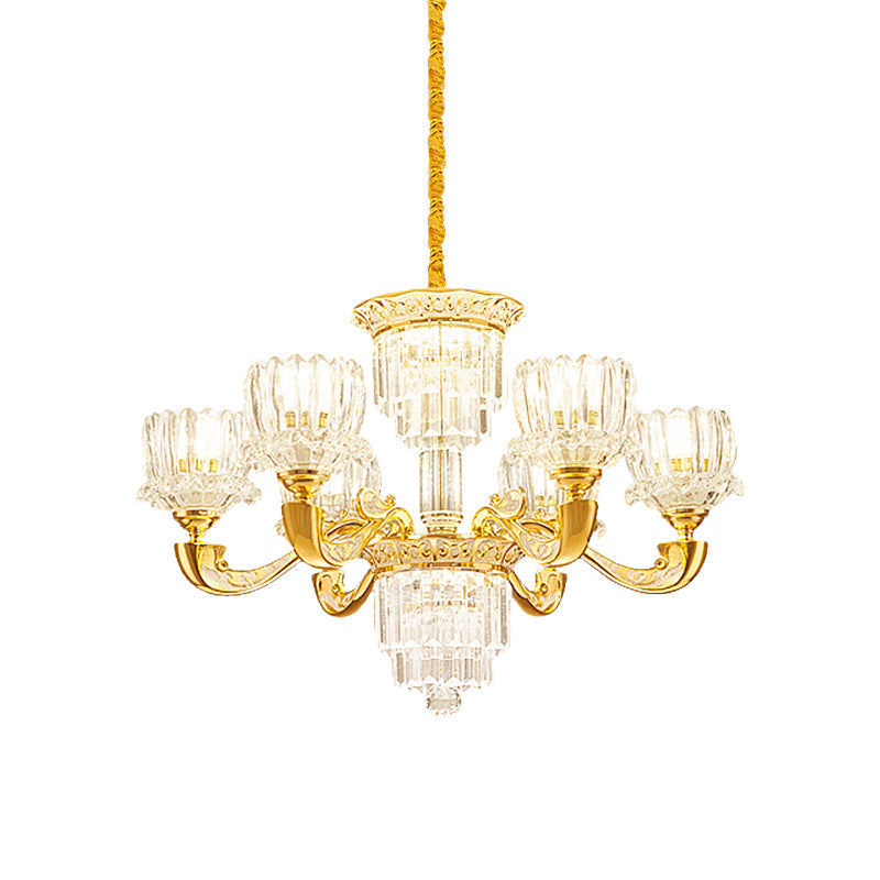 Contemporary Crystal Rectangle Chandelier - Gold Lotus Suspension Light With 6/8 Bulbs For Living