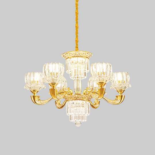 Contemporary Crystal Rectangle Chandelier - Gold Lotus Suspension Light With 6/8 Bulbs For Living