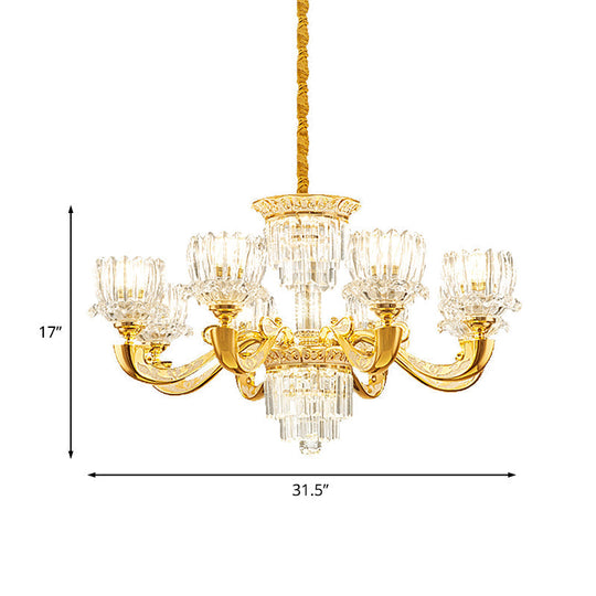 Contemporary Crystal Rectangle Chandelier - Gold Lotus Suspension Light With 6/8 Bulbs For Living