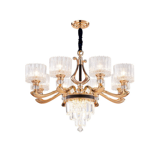 Black And Gold Crystal Rectangle Ceiling Chandelier - Modernist Drum Pendant Light (6/8-Bulb)