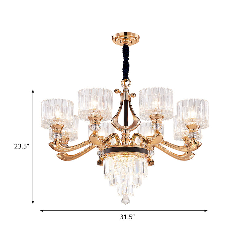 Black And Gold Crystal Rectangle Ceiling Chandelier - Modernist Drum Pendant Light (6/8-Bulb)