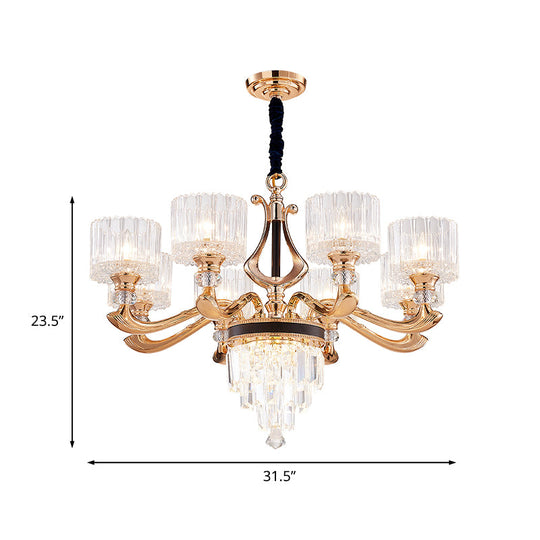 Black And Gold Crystal Rectangle Ceiling Chandelier - Modernist Drum Pendant Light (6/8-Bulb)