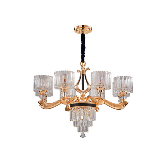 Black And Gold Crystal Rectangle Ceiling Chandelier - Modernist Drum Pendant Light (6/8-Bulb)