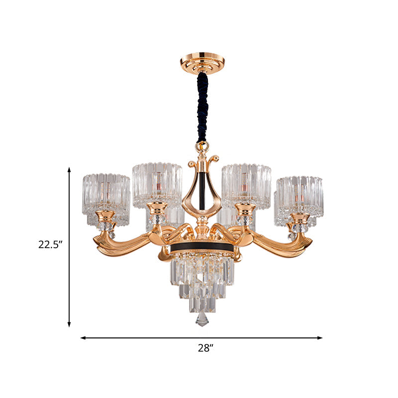 Black And Gold Crystal Rectangle Ceiling Chandelier - Modernist Drum Pendant Light (6/8-Bulb)