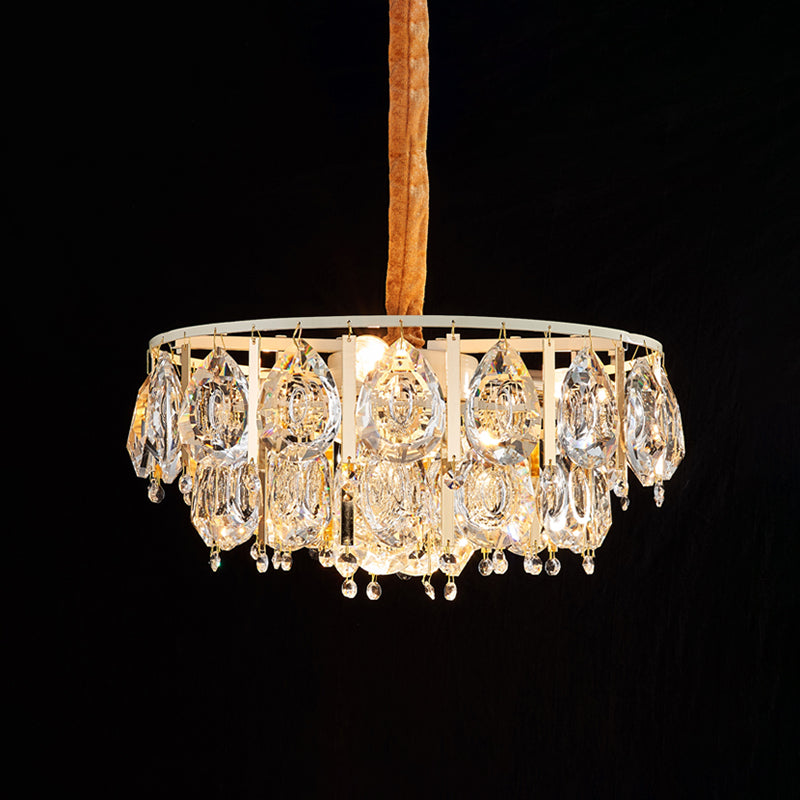 Modern Gold Chandelier With Faceted Crystal Teardrops - 3/4 Heads Cone Design