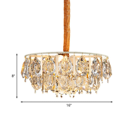 Modern Gold Chandelier With Faceted Crystal Teardrops - 3/4 Heads Cone Design