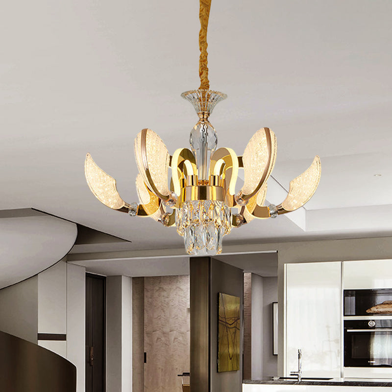 Modern Shell-Shaped Pendant Chandelier - 6-Light Crystal Hanging Light Kit In Gold