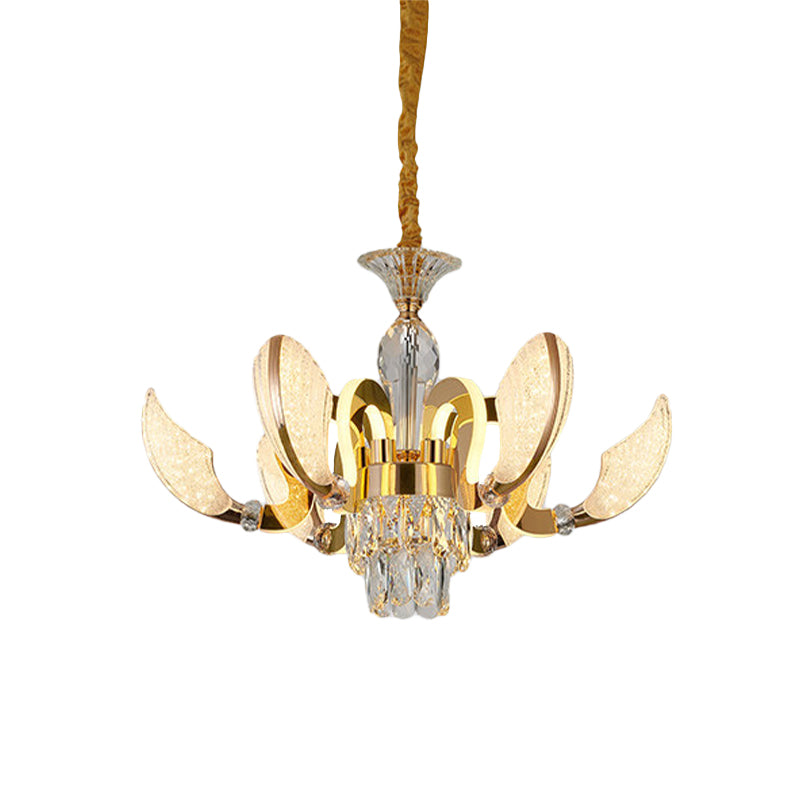 Modern Shell-Shaped Pendant Chandelier - 6-Light Crystal Hanging Light Kit In Gold