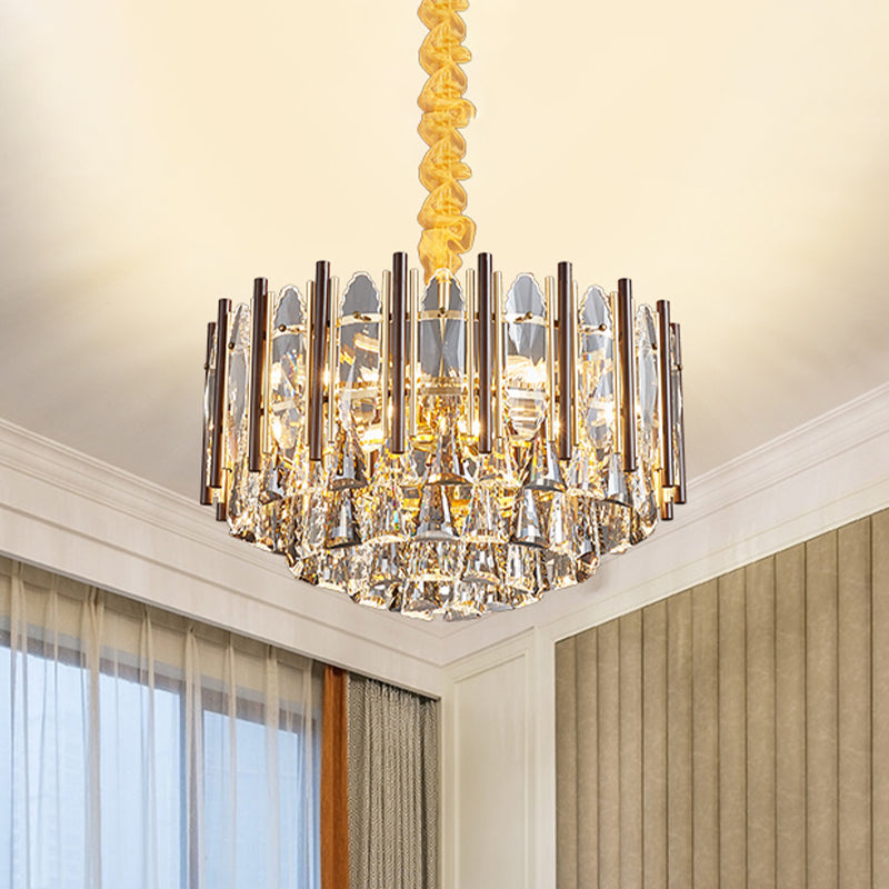 Contemporary Gold Ceiling Chandelier - Beveled Crystal 7-Bulb Conic Suspension Pendant