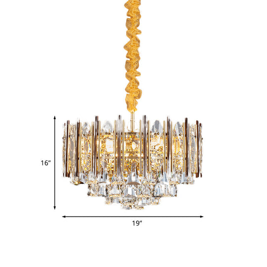 Contemporary Gold Ceiling Chandelier - Beveled Crystal 7-Bulb Conic Suspension Pendant