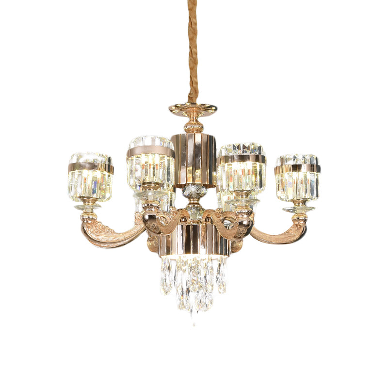 Modern Gold Crystal Chandelier - 6/8 Cylinder Lights Pendant Lamp For Table And Ceiling