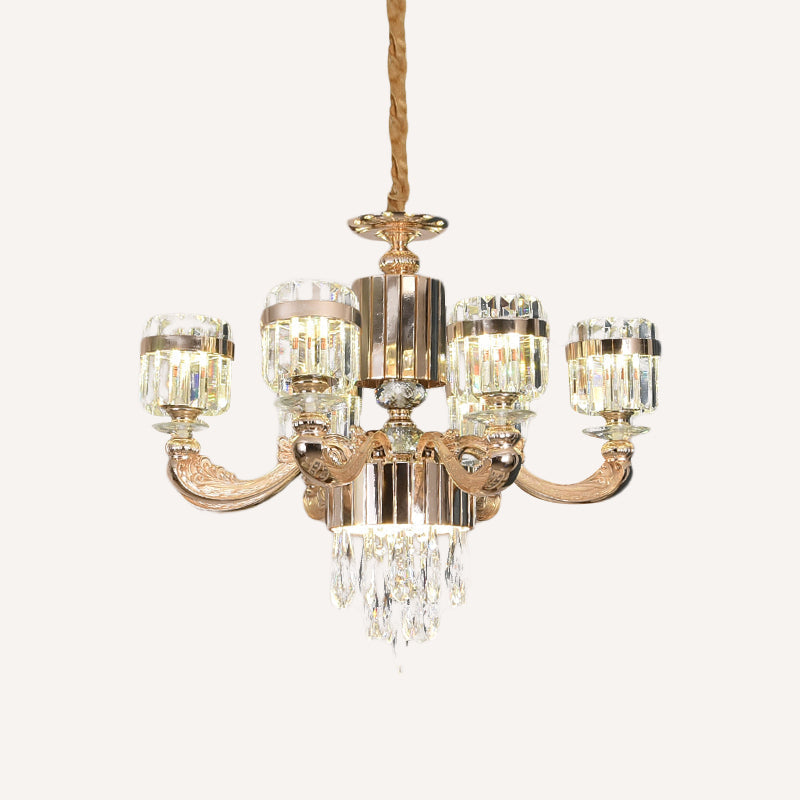 Modern Gold Crystal Chandelier - 6/8 Cylinder Lights Pendant Lamp For Table And Ceiling