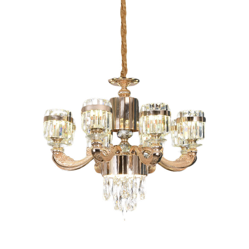 Modern Gold Crystal Chandelier - 6/8 Cylinder Lights Pendant Lamp For Table And Ceiling