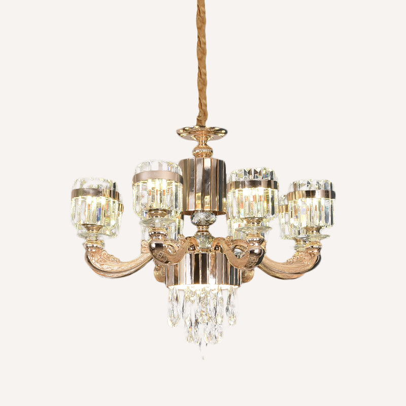 Modern Gold Crystal Chandelier - 6/8 Cylinder Lights Pendant Lamp For Table And Ceiling