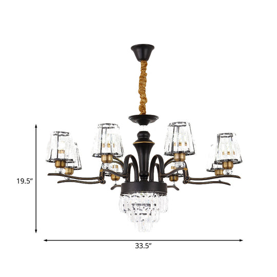 Modern Crystal Black Conical Ceiling Light Chandelier Pendant Lamp - 6/8 Heads For Living Room