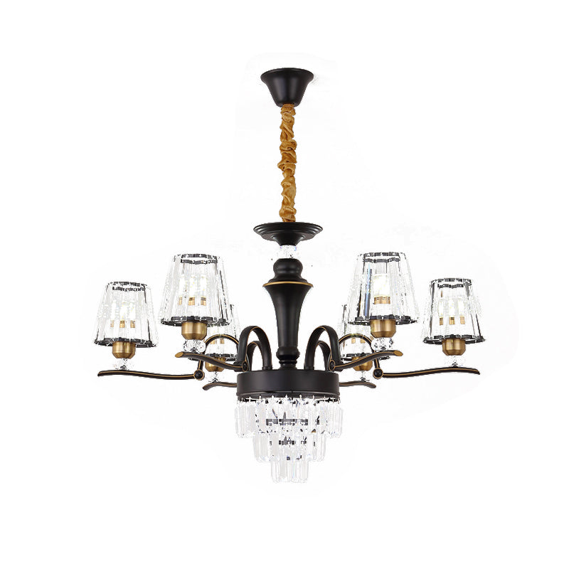 Modern Crystal Black Conical Ceiling Light Chandelier Pendant Lamp - 6/8 Heads For Living Room