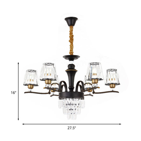 Modern Crystal Black Conical Ceiling Light Chandelier Pendant Lamp - 6/8 Heads For Living Room