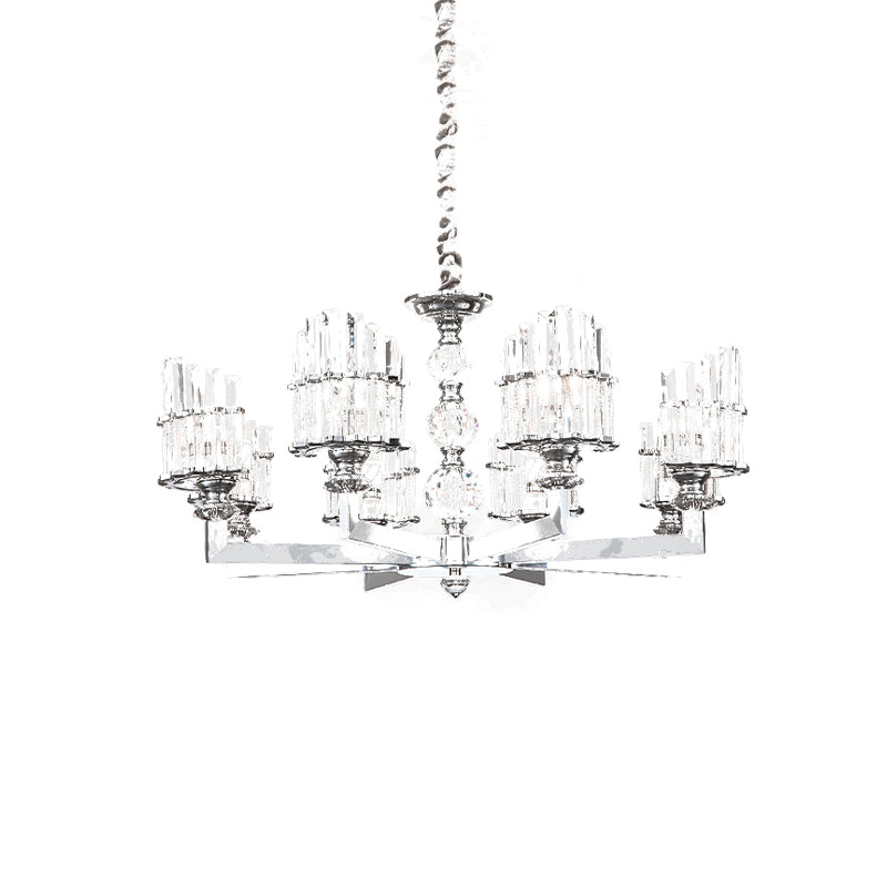 Modern Crystal Arc Chandelier Lamp - Silver 6/8-Bulb Hanging Light Fixture With Radial Design