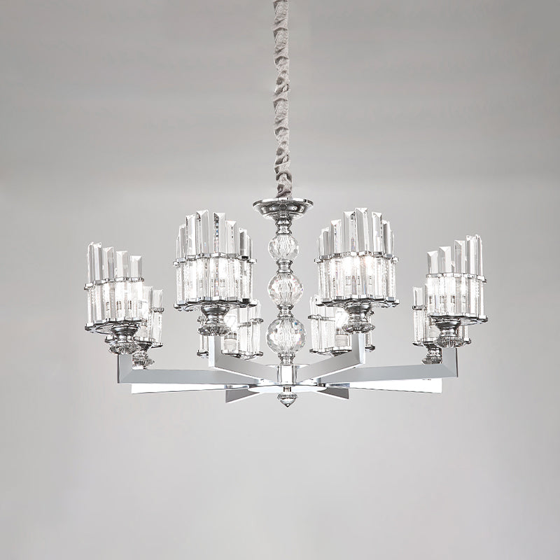 Modern Crystal Arc Chandelier Lamp - Silver 6/8-Bulb Hanging Light Fixture With Radial Design