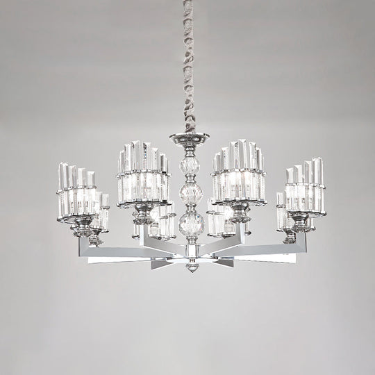 Modern Crystal Arc Chandelier Lamp - Silver 6/8-Bulb Hanging Light Fixture With Radial Design