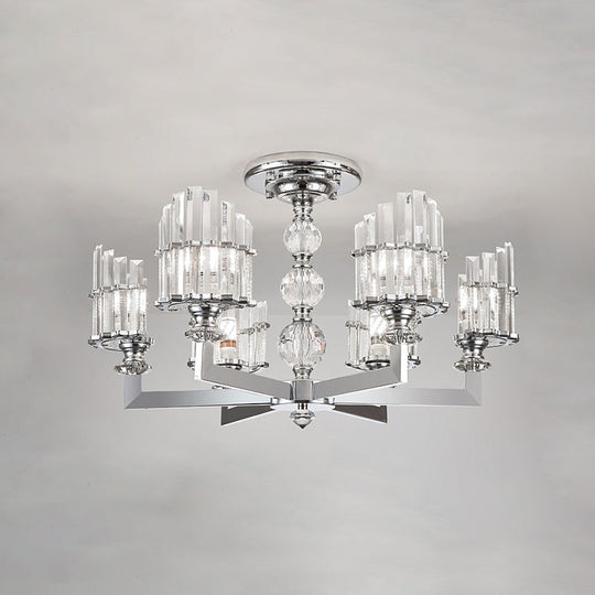 Modern Crystal Arc Chandelier Lamp - Silver 6/8-Bulb Hanging Light Fixture With Radial Design