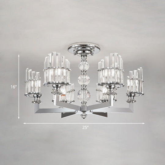 Modern Crystal Arc Chandelier Lamp - Silver 6/8-Bulb Hanging Light Fixture With Radial Design