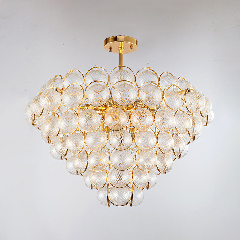 Sleek Gold Ceiling Light Fixture with Clear Ribbed Crystal Ball for Tapered Bedroom