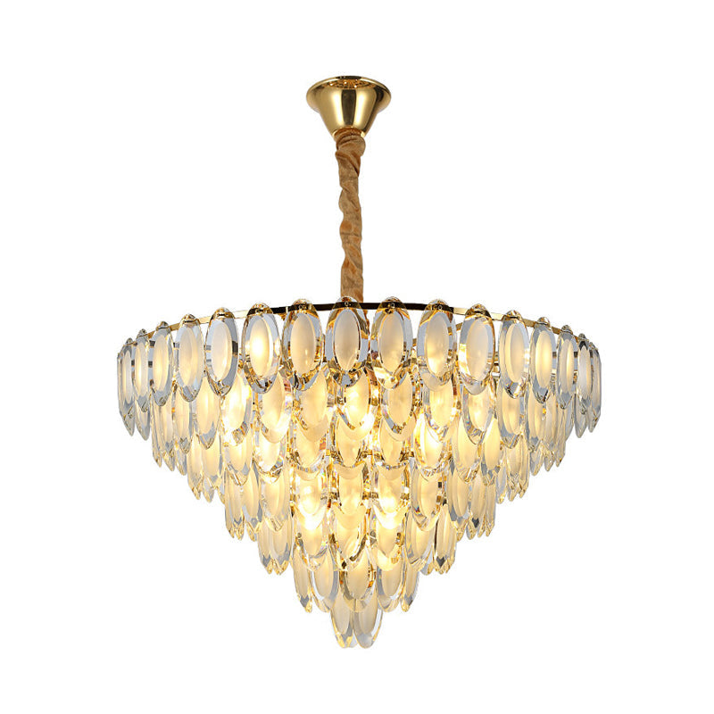 Modern Crystal Gold Semi Flushmount Ceilinight For Living Room - 5-Layered Bulbs Oval Design