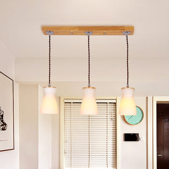 Modern White Glass Milk Can Ceiling Light With 3 Lights - Perfect For Dining Room And Stylish Wood